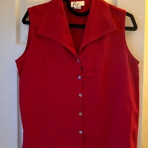 FiJi Women's Red Button Down Sleeveless Shirt